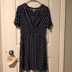 Navy/white striped faux wrap dress